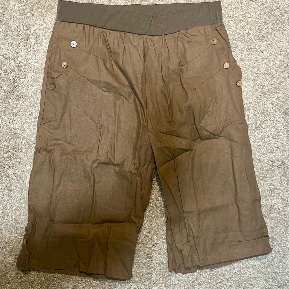 Suzanne Betro Khaki Sailor Style High Waist Bermuda Women Shorts